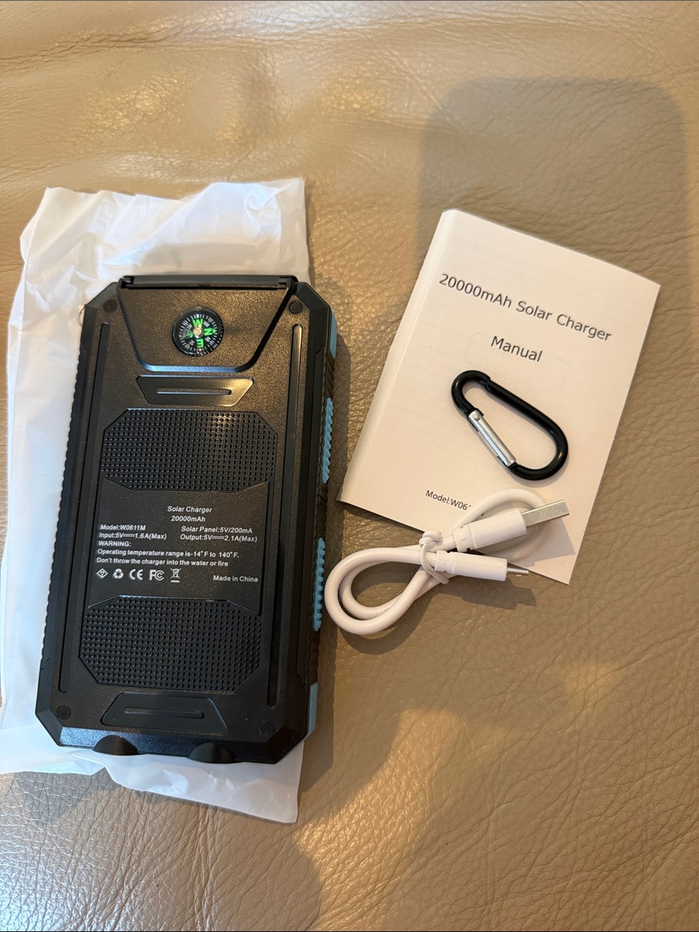 Portable 20000mAh Solar Power Bank Charger - Black